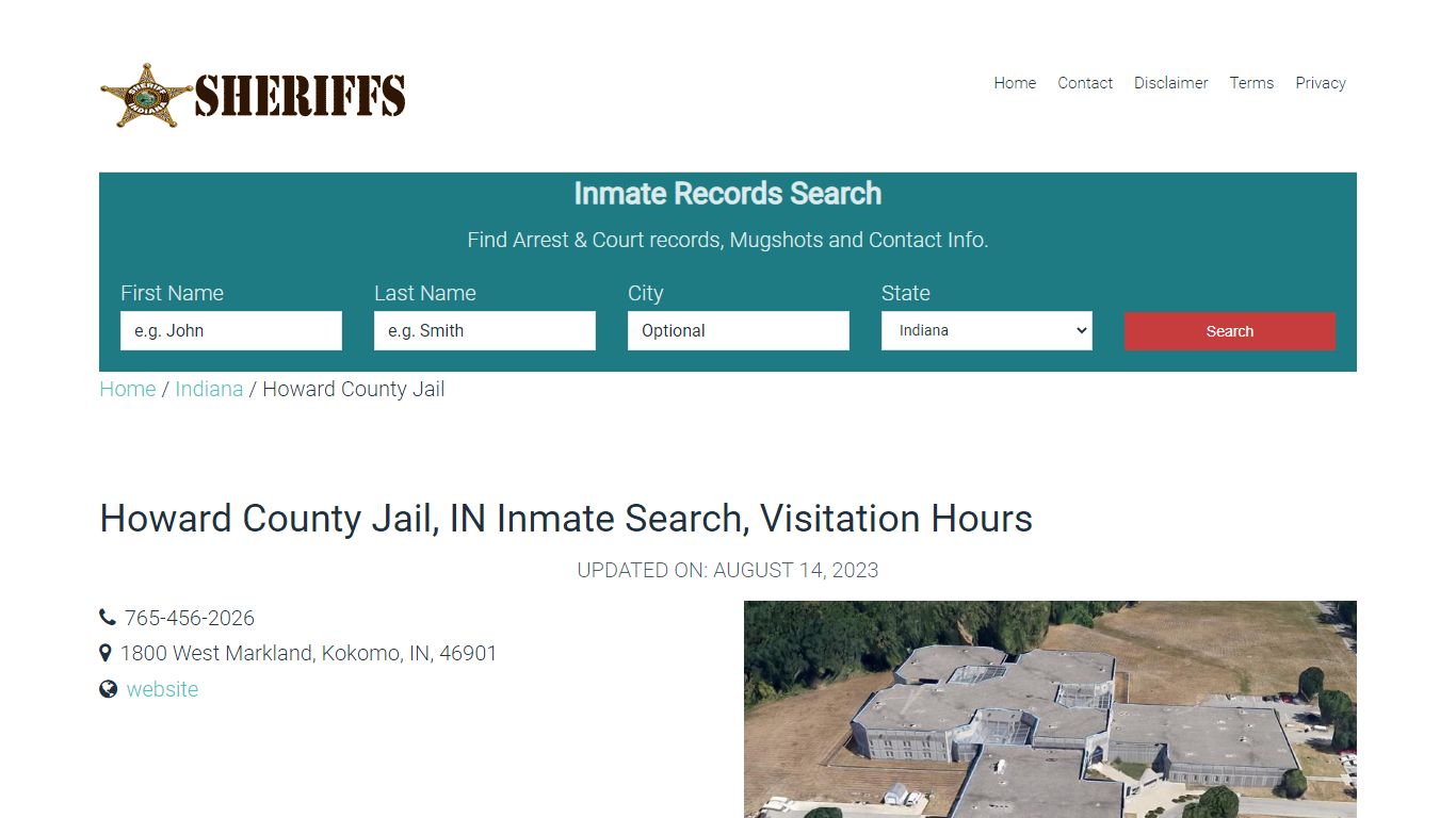 Howard County Jail, IN Inmate Search, Visitation Hours